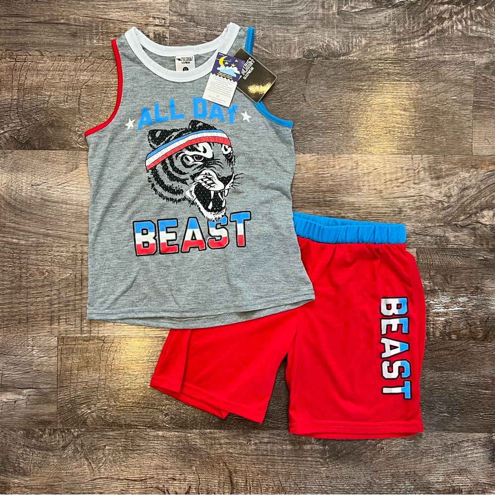 NWT District Planet Sleepwear Red White Blue Pajama Set “Beast” 4th of July XS